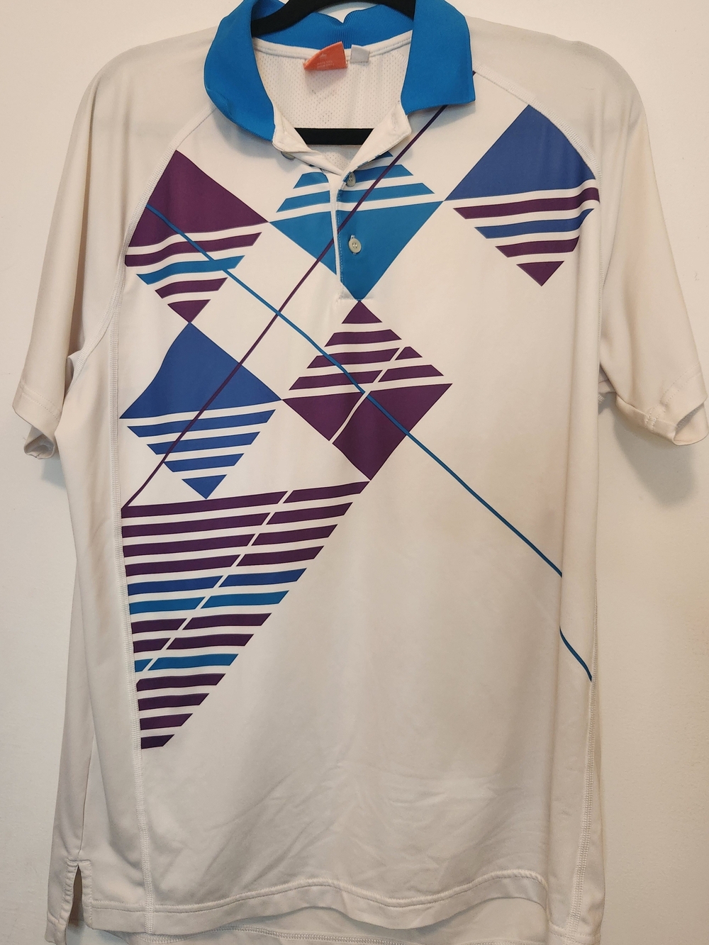 Puma White Golf Polo with Blue & Purple Geometric Accents Size XL
